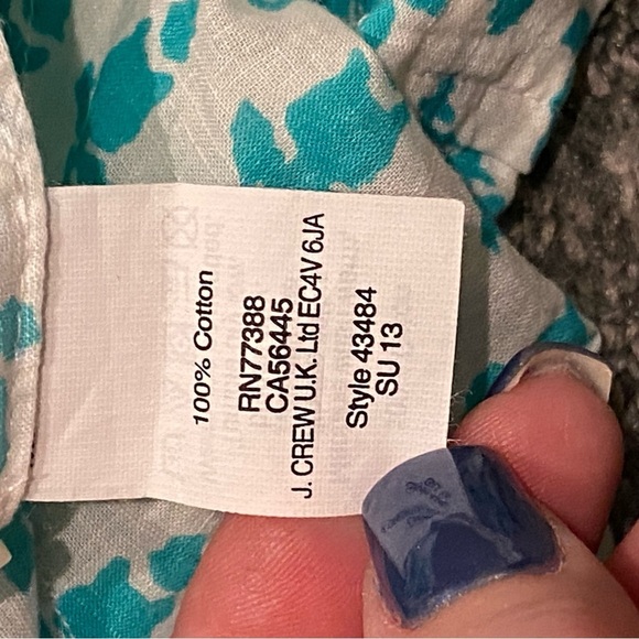 J. Crew White & Turquoise Thistle Print Popover Blouse 16279 - Picture 8 of 11